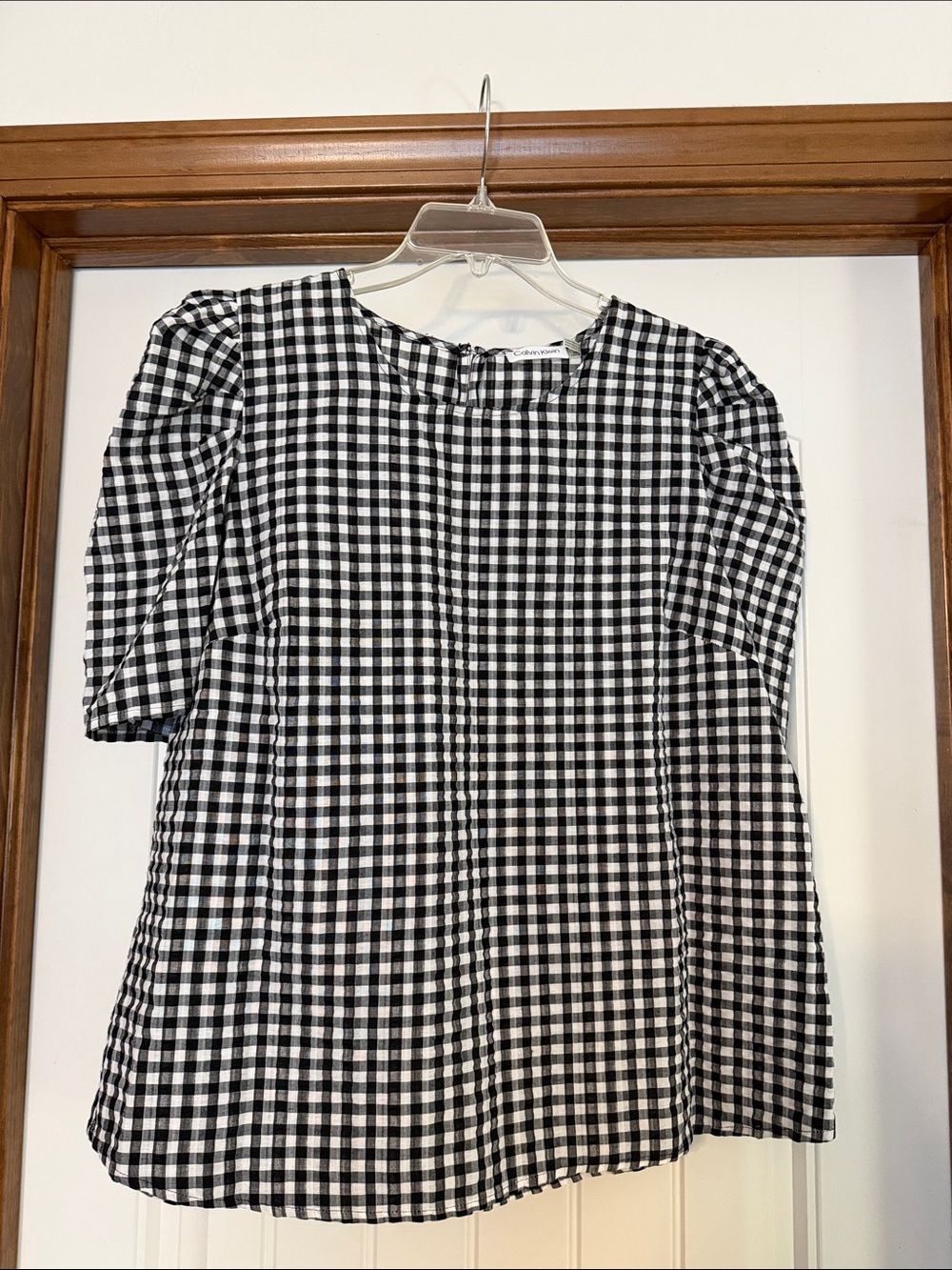 Calvin Klein Black and White Gingham Midi Dress